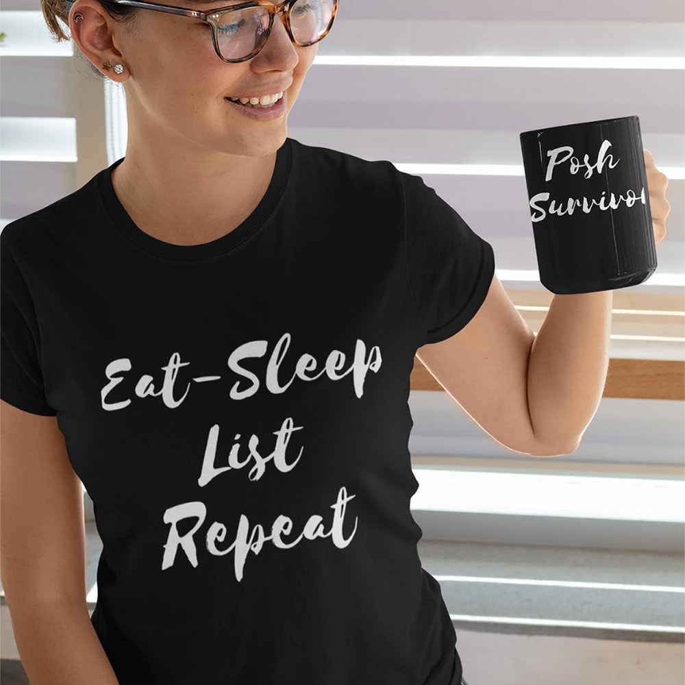 Bella Canvas Eat Sleep List Repeat Posh Graphic T-Shirt XL Runs Small Medium Fit